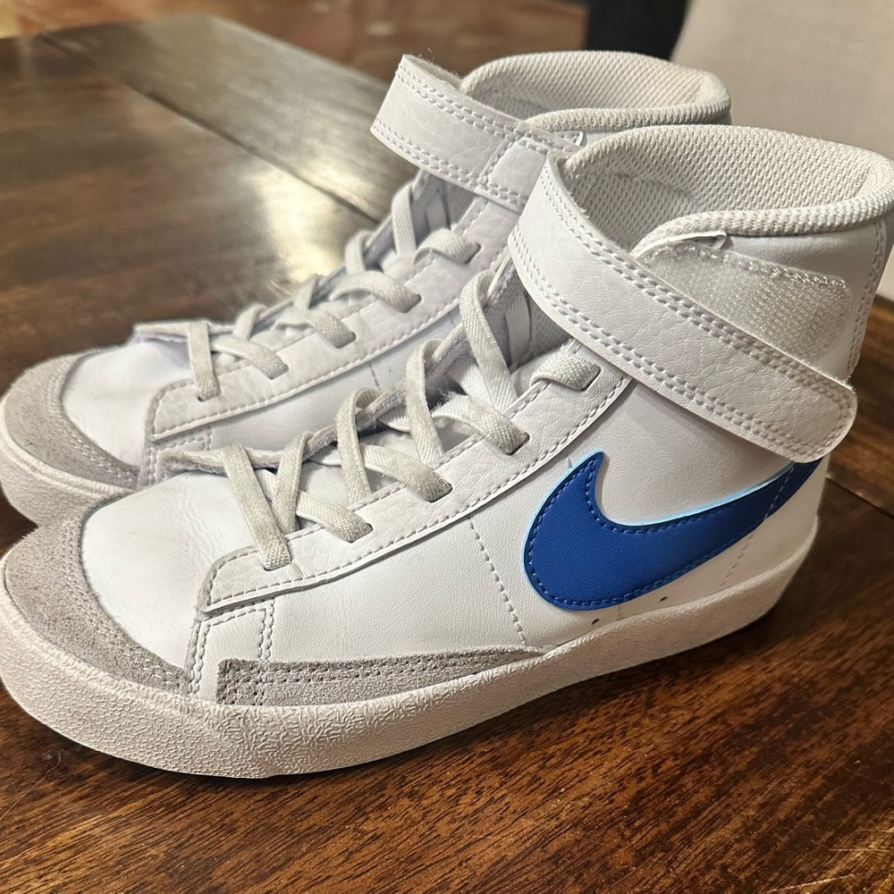 Nike Kids White and Blue High-Top Sneakers